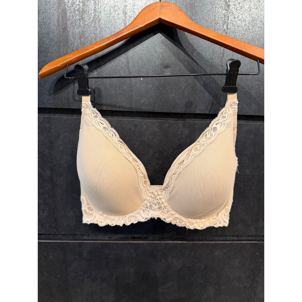 Natori Flora Underwire Bra Lace Mesh Trim T-Shirt Contour Support Beige